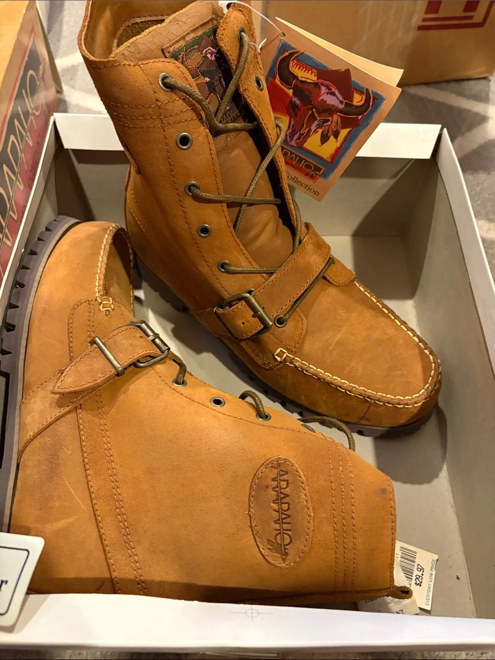 Damo Tan Leather Lace & Buckle Moc Toe Boots